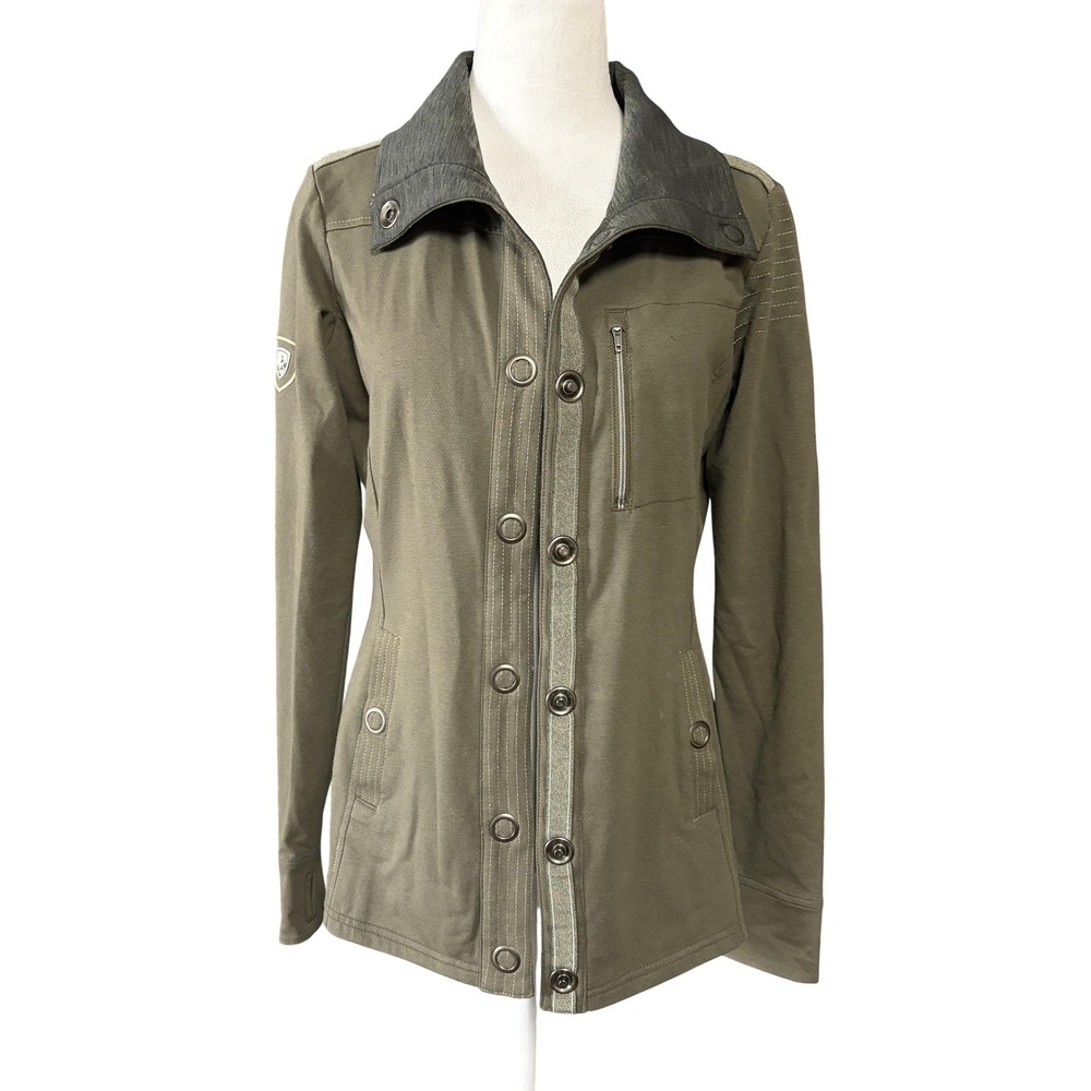 Kuhl Jacket Womens Small Green Softshell Snap Front Stretch Lightweigh